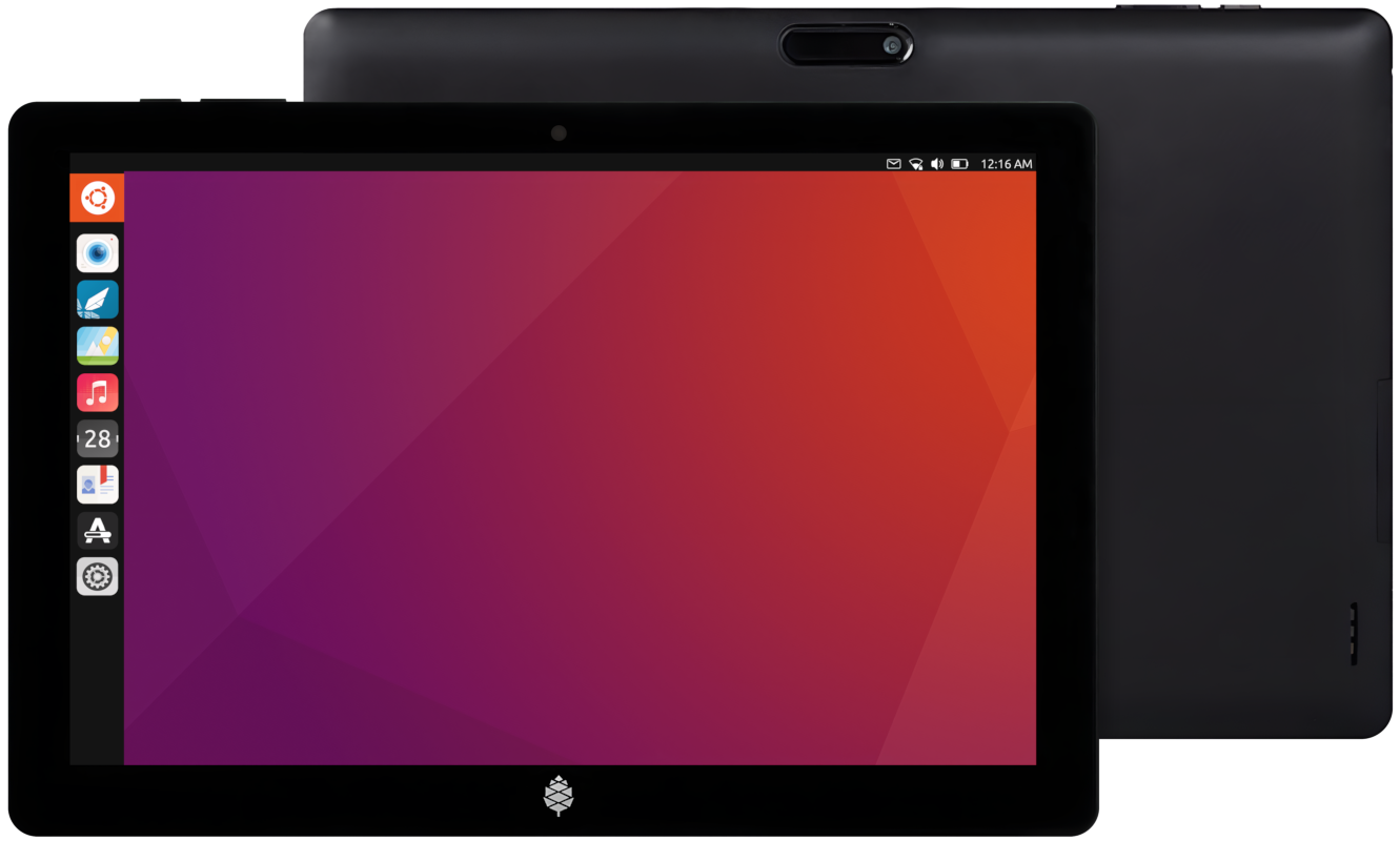 An image of a PineTab running Ubuntu Touch.